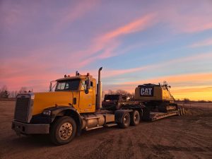 Freightliner in the sunrise.